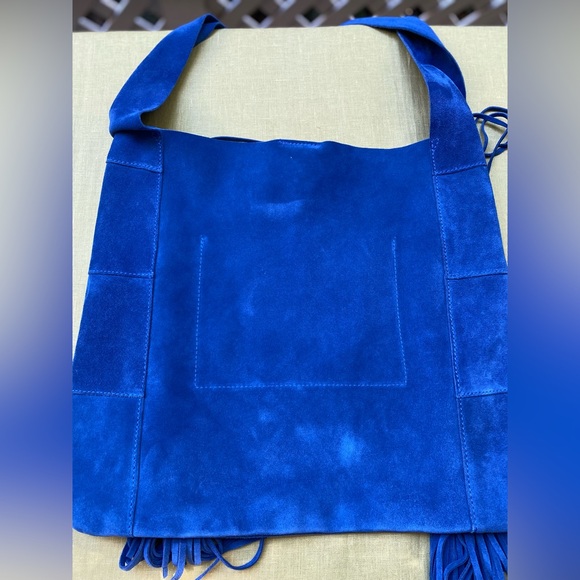 Claudia Firenze Blue Emma Fringed Italian Suede Leather Shoulder Boho Western - Picture 8 of 12